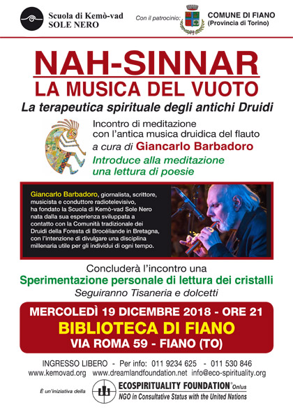 19 dicembre 2018 ore 21 - Biblioteca di Fiano (TO) - Meditazione con la Nah-sinnar, la Musica del Vuoto