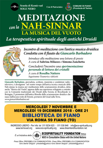 7 novembre 2018 ore 21 - Biblioteca di Fiano (TO) - Meditazione con la Nah-sinnar, la Musica del Vuoto